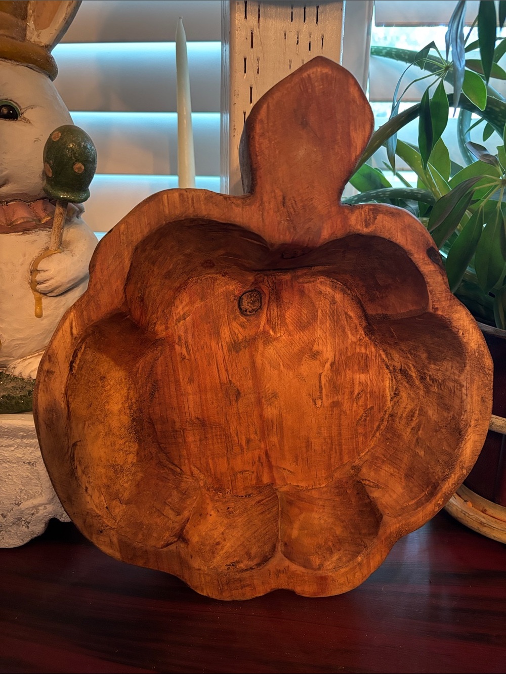 Hand-Carved Wooden Pumpkin Bowl - Rustic Decor